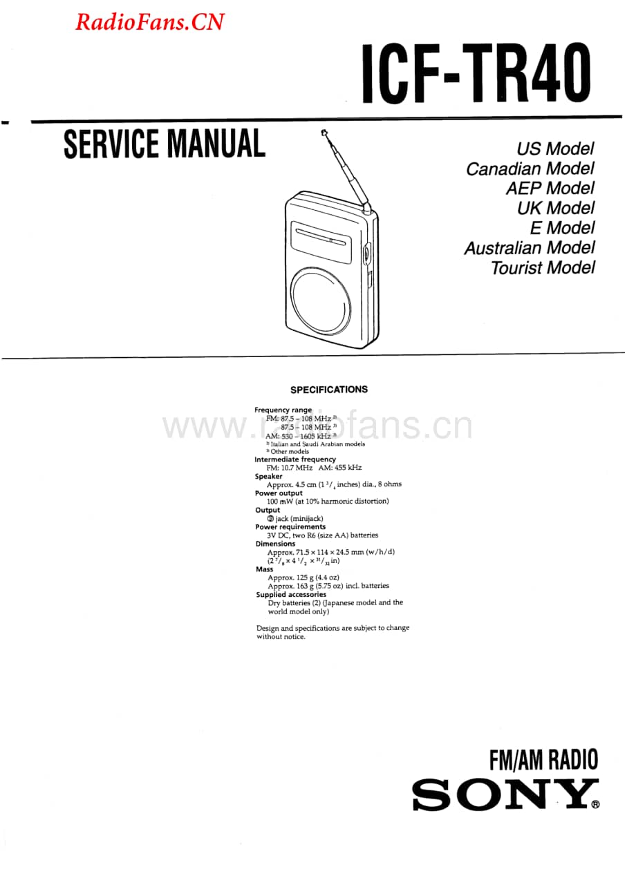 sony_icf-tr40_service_manual 电路图 维修原理图.pdf_第1页