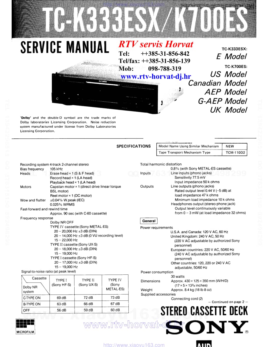 sony TC K333ESXk700es 电路图 维修原理图.pdf_第1页