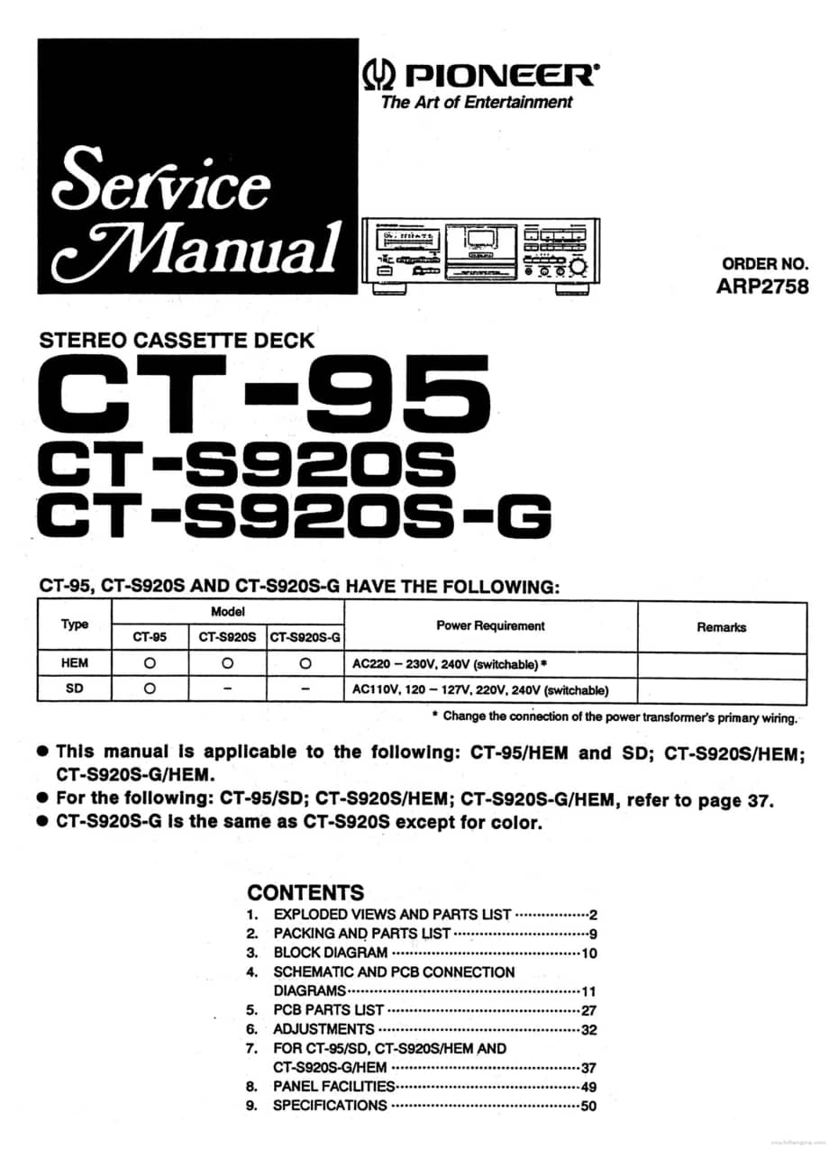 Pioneer ct-95_s920s_service_partial 电路图 维修原理图.pdf_第1页