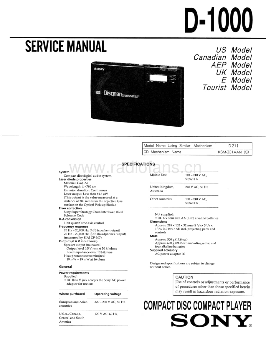 sony_D-1000_SERVICE_MANUAL 电路图 维修原理图.pdf_第1页