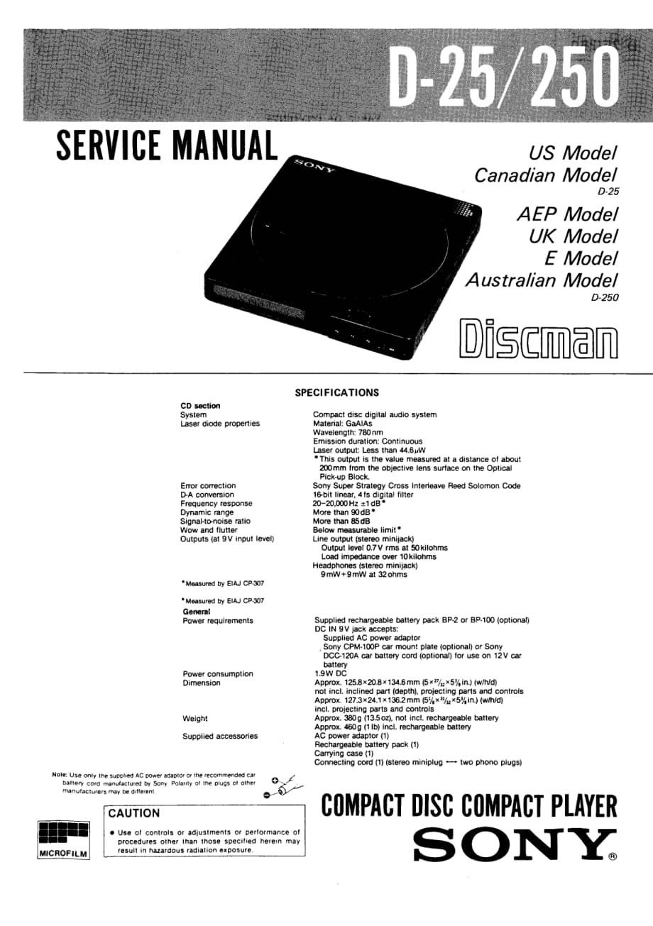 SONY D-25_250_SERVICE_MANUAL 电路图 维修原理图.pdf_第1页