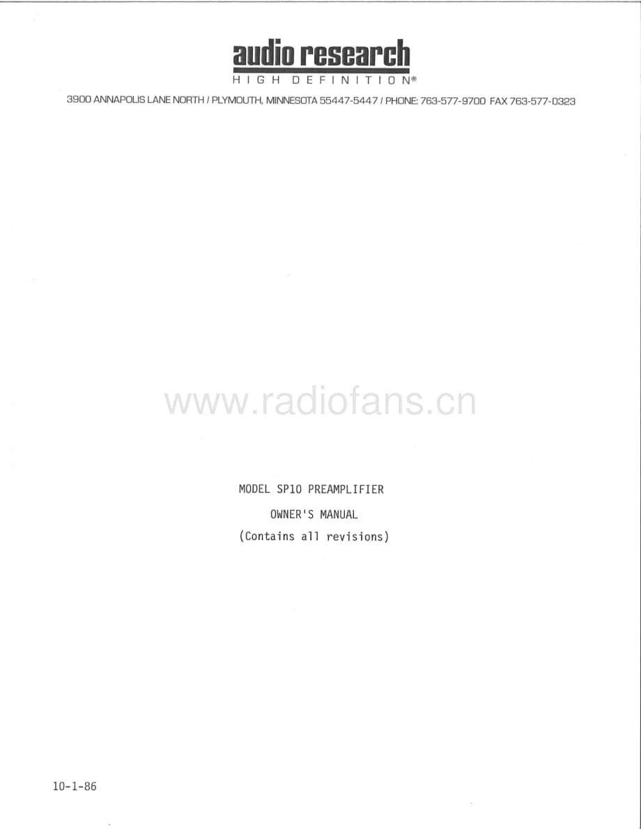 Audio Research SP10 Manual Schematics 电路原理图.pdf_第1页