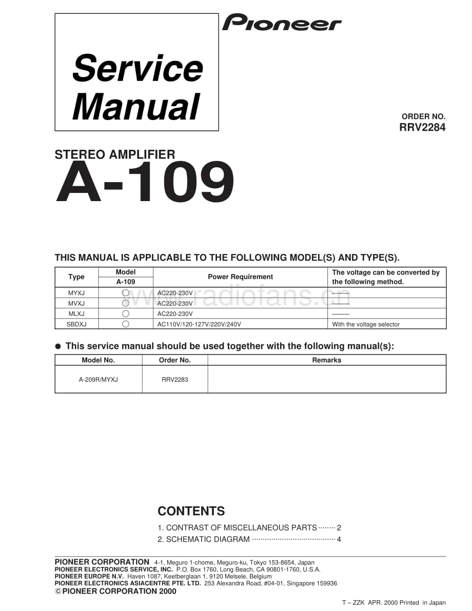 Pioneer A-109 service manual 电路原理图.pdf_第1页