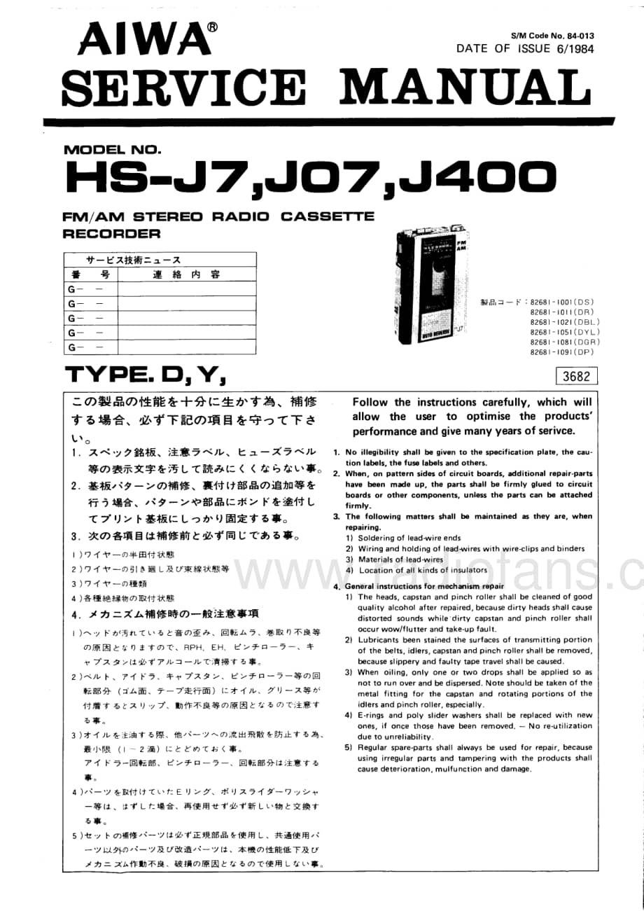 AIWA HS-J7,J400 Service Manual电路原理图 .pdf_第1页