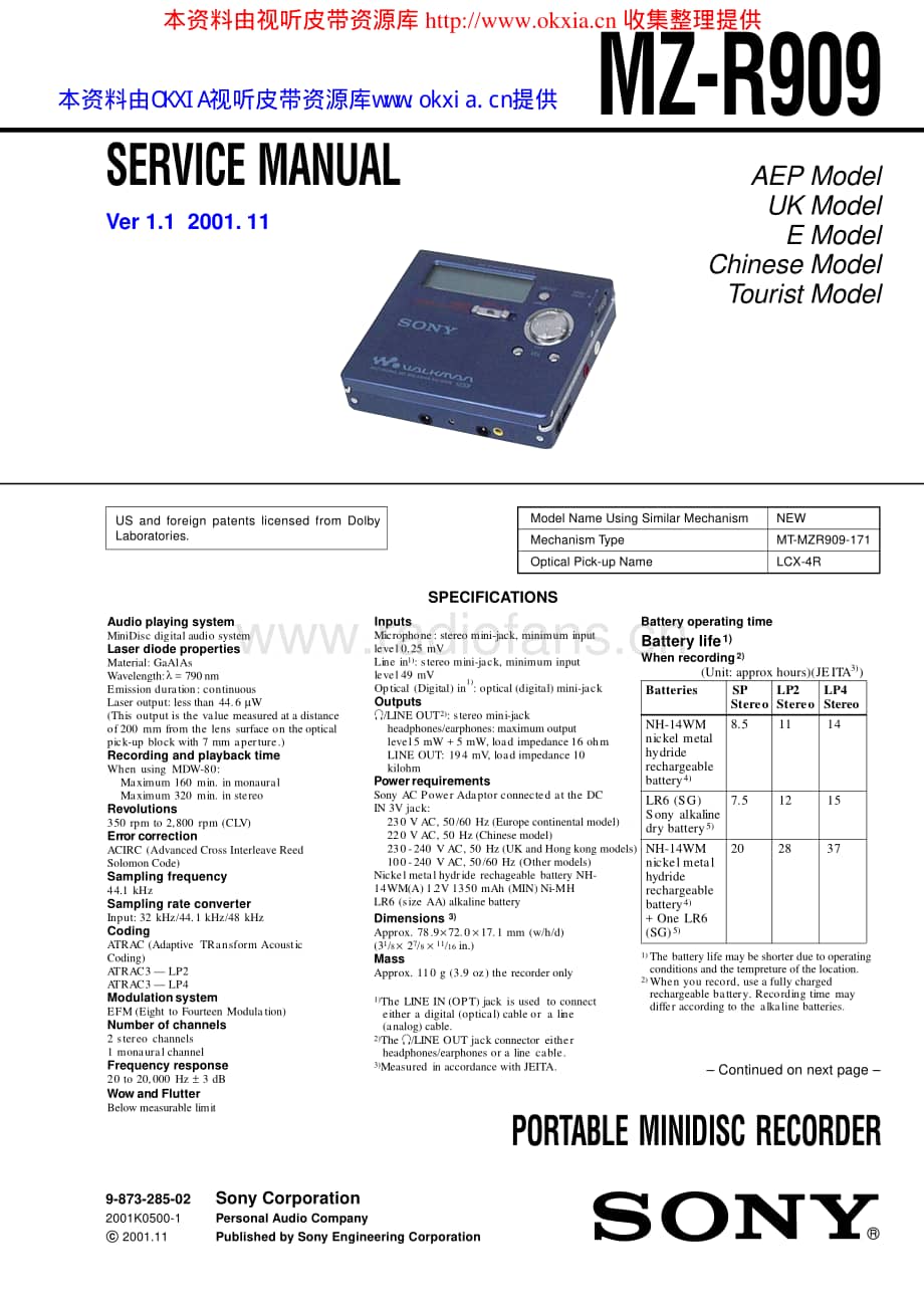 SONY MZ-R909V1.1电路原理图 .pdf_第1页