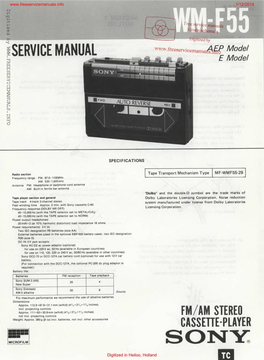 索尼SONY WM-F55磁带随身听维修手册.pdf_第1页