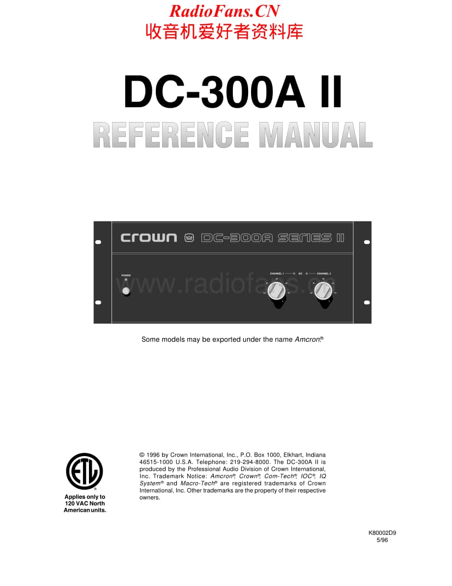 Crown-DC300sII-pwr-sm维修电路原理图.pdf_第1页