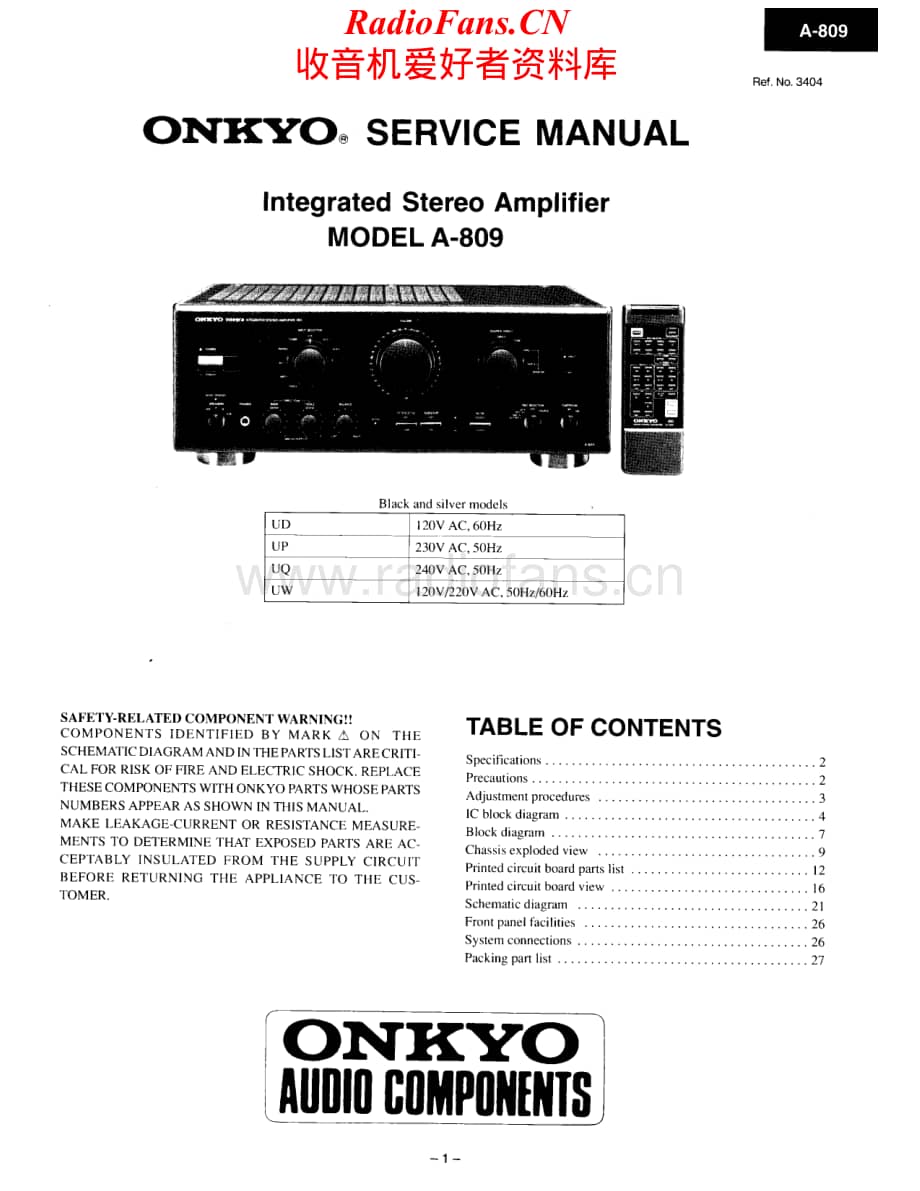 Onkyo-A809-int-sm维修电路原理图.pdf_第1页