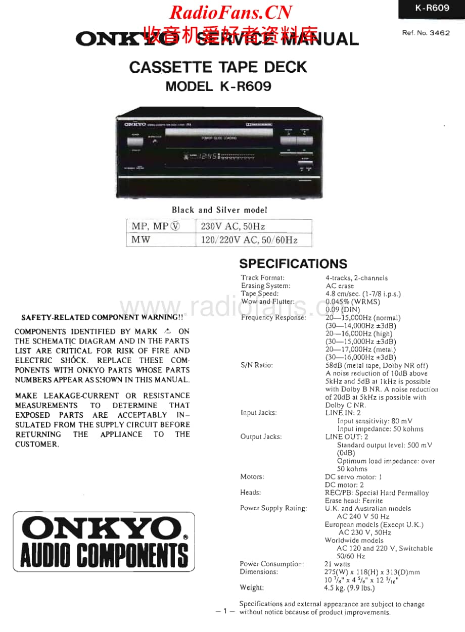 Onkyo-KR609-tape-sm维修电路原理图.pdf_第1页
