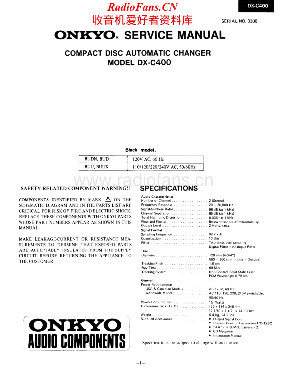 Onkyo-DXC400-cd-sm维修电路原理图.pdf_第1页