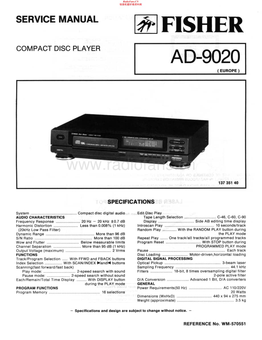 Fisher-AD9020-cd-sch维修电路原理图.pdf_第1页