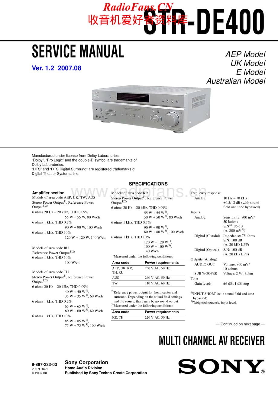 Sony-STRDE400-rec-sm维修电路原理图.pdf_第1页