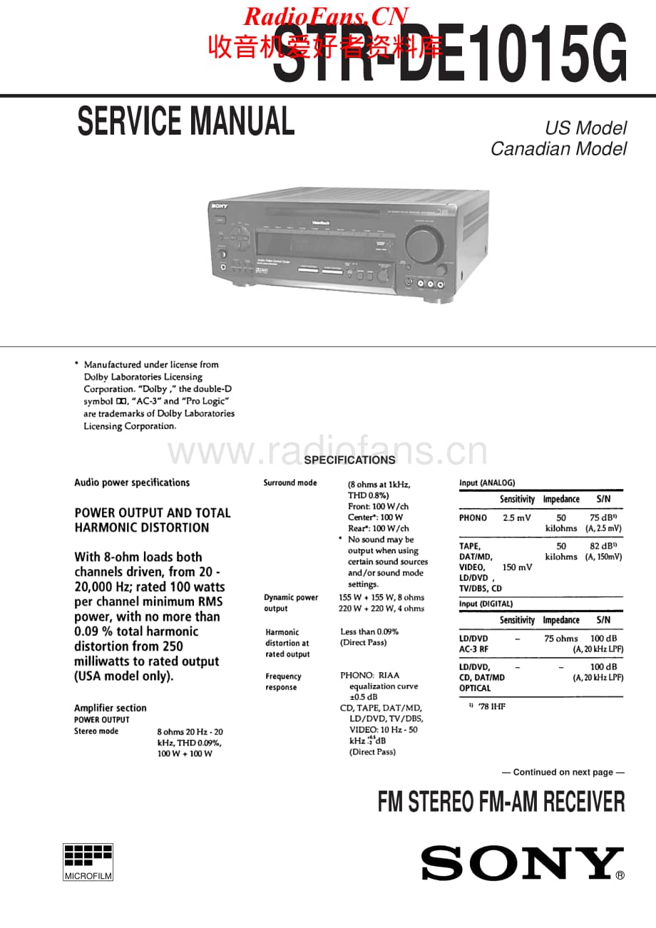 Sony-STRDE1015G-rec-sm维修电路原理图.pdf_第1页