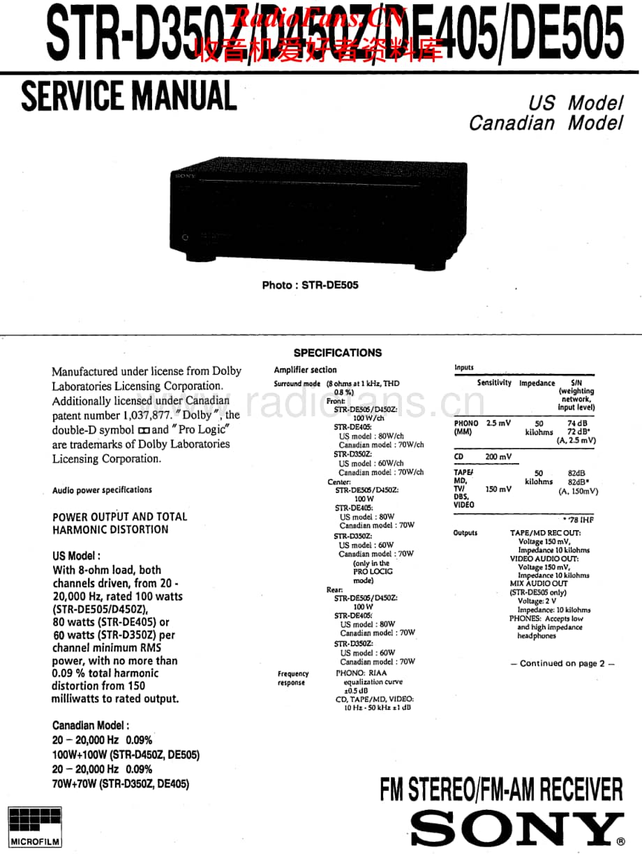 Sony-STRDE405-rec-sm维修电路原理图.pdf_第1页