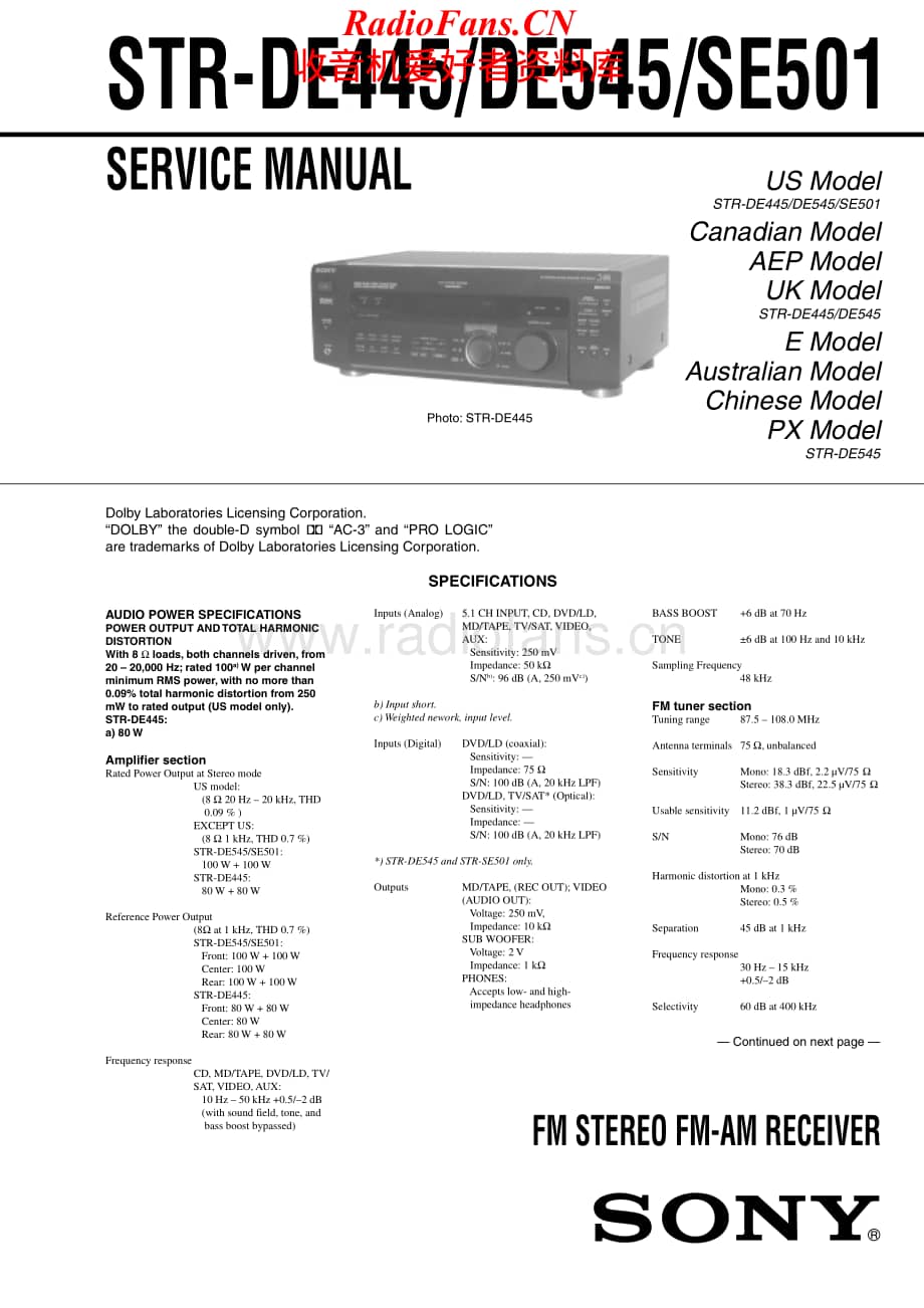 Sony-STRDE545-rec-sm维修电路原理图.pdf_第1页