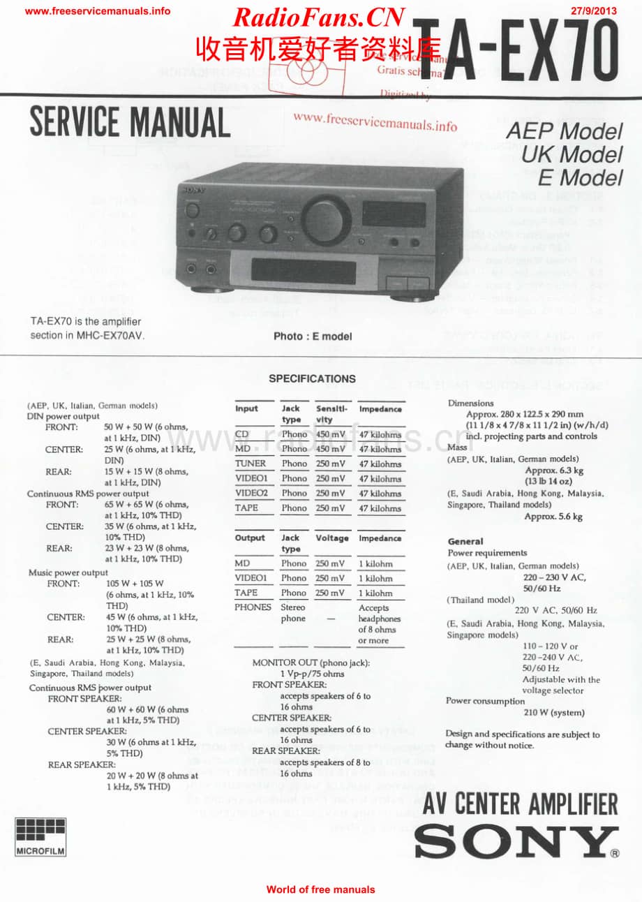 Sony-TAEX70-avr-sm维修电路原理图.pdf_第1页