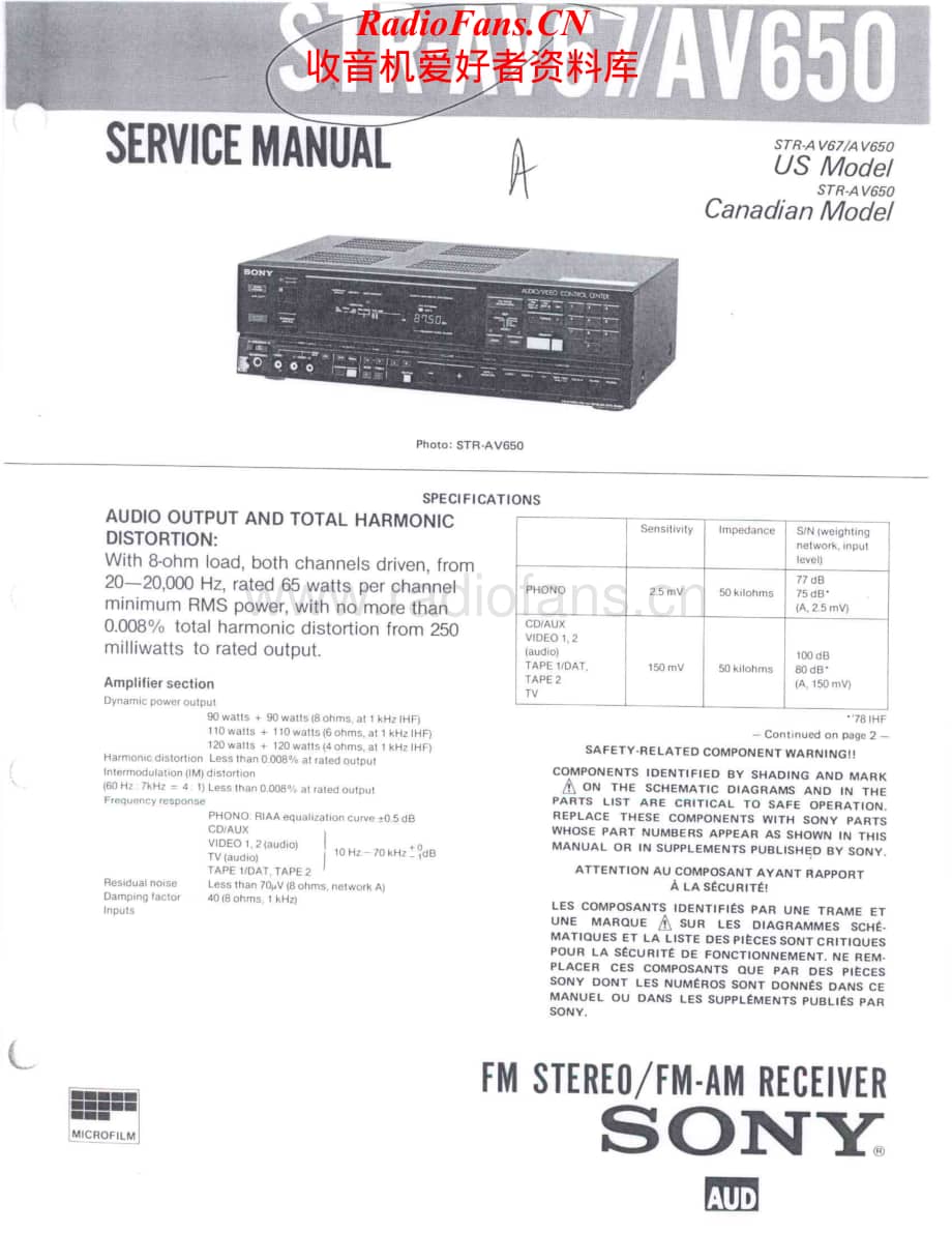Sony-STRAV650-rec-sm维修电路原理图.pdf_第1页