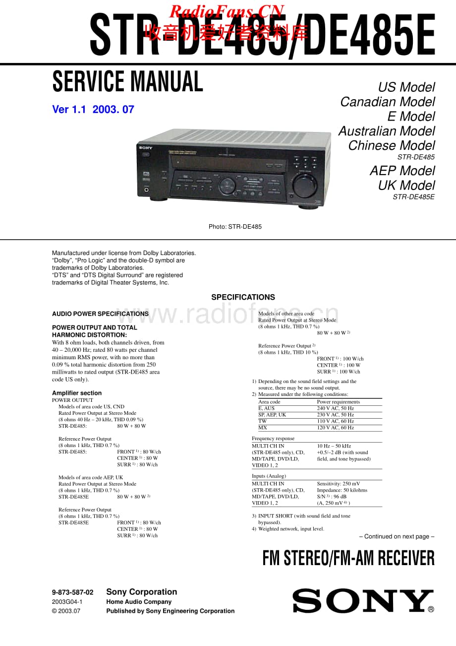 Sony-STRDE485-rec-sm维修电路原理图.pdf_第1页