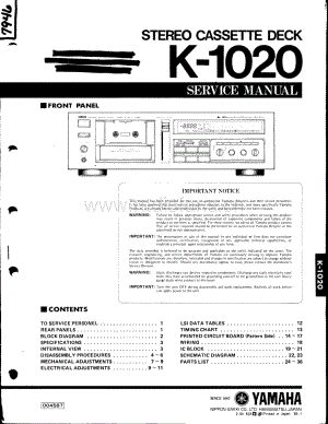 YAMAHA k-1020-sm 维修电路原理图.PDF
