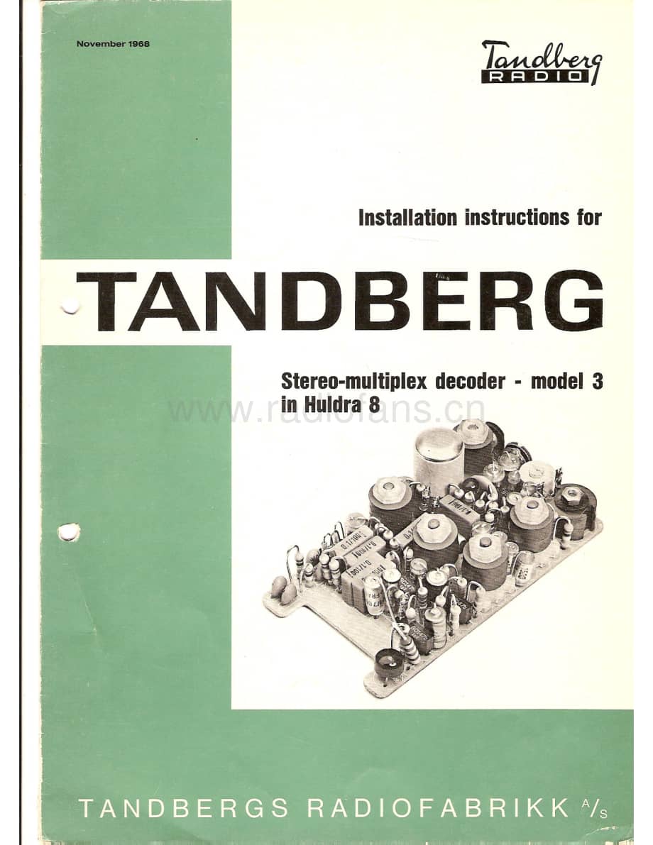 tandberg Installation instructions for Tandberg Stereo-multiplex decoder - model 3 in Huldra 8 维修电路原理图.pdf_第1页