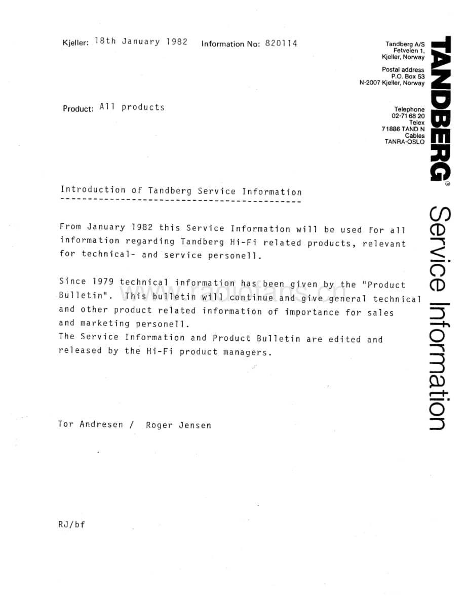 tandberg 820114, Introduction of Tandberg Service Information 维修电路原理图.pdf_第1页