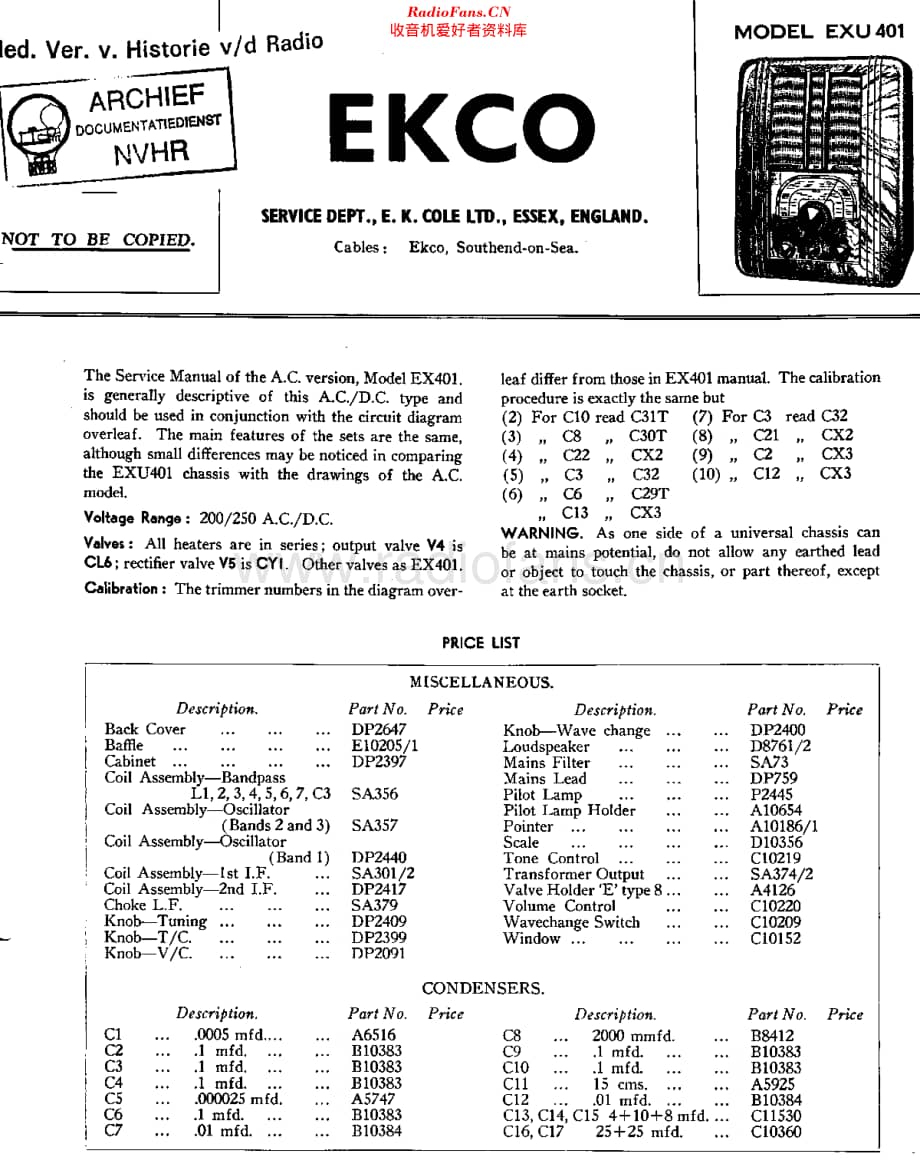 Ekco_EXU401维修电路原理图.pdf_第1页