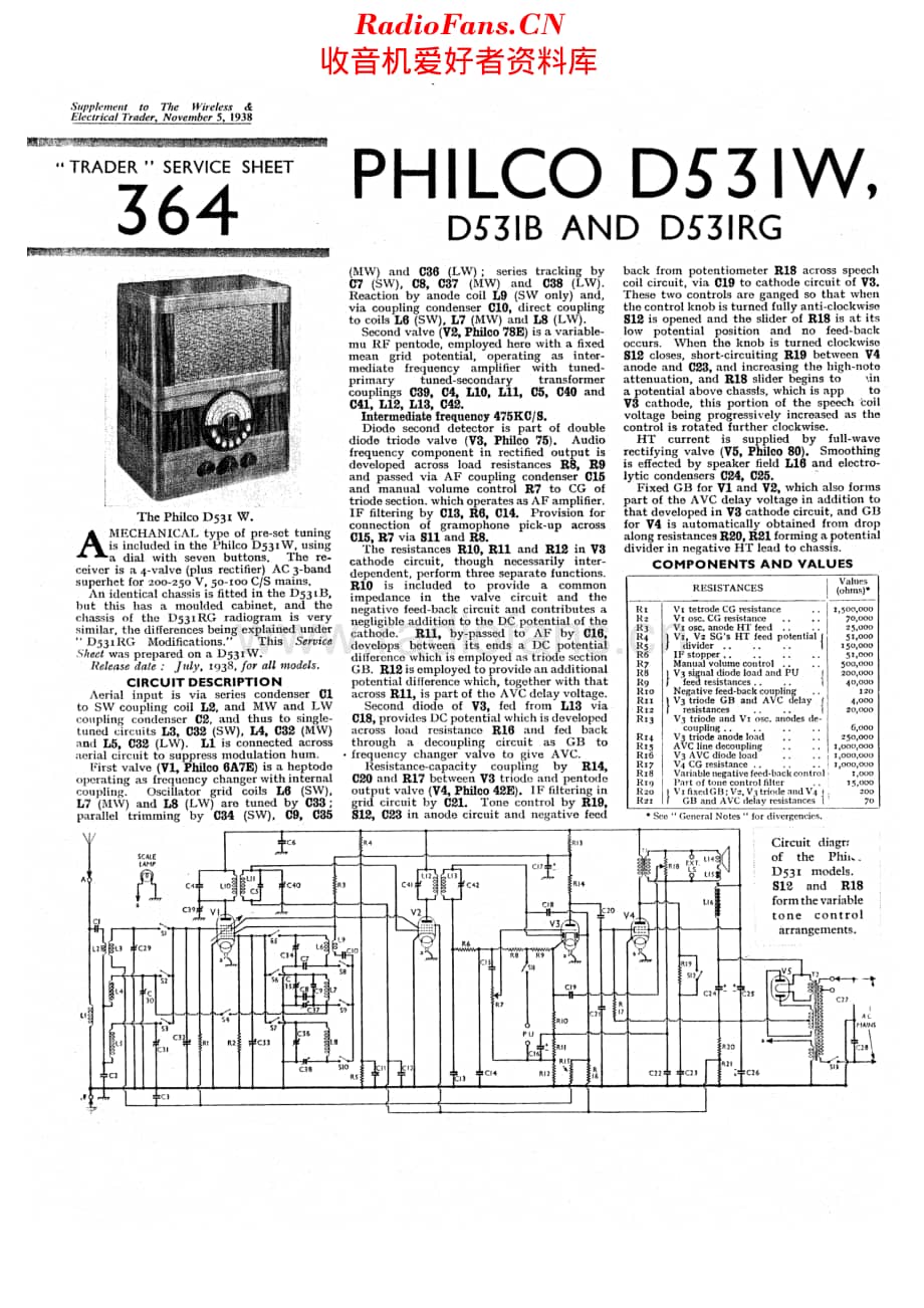 Philco_D531W 维修电路原理图.pdf_第1页