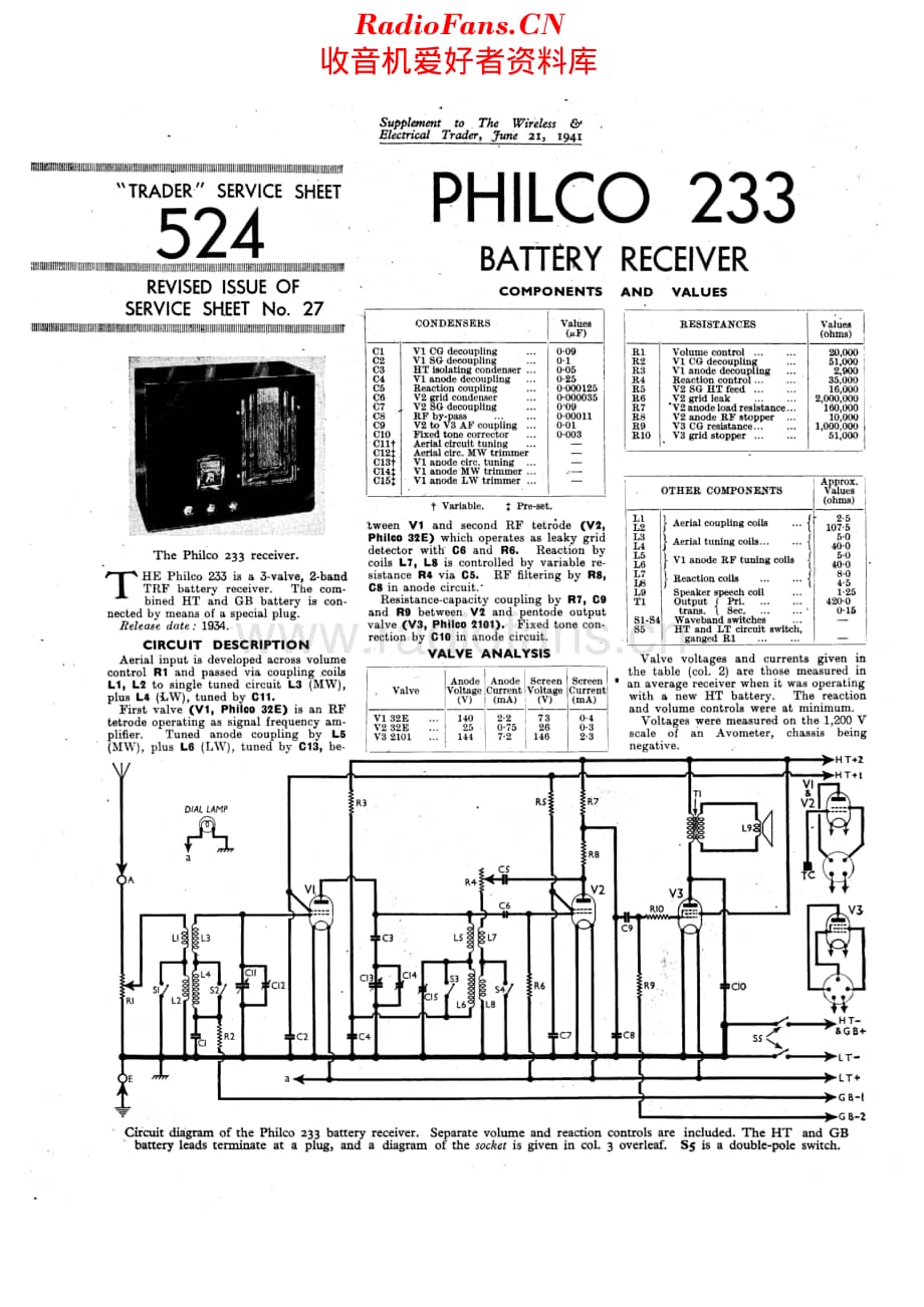 Philco_233 维修电路原理图.pdf_第1页
