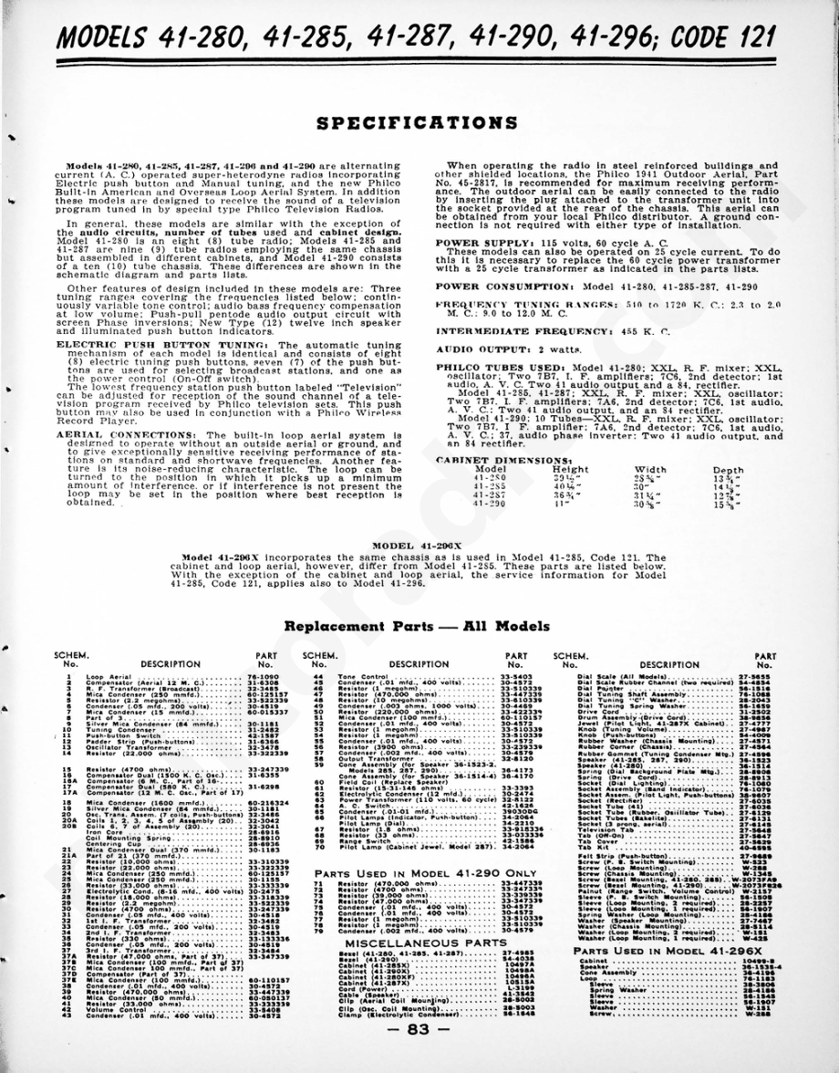 philco Radio-Phonograph Models 41-603, 41-604, 41-605, 41-607维修电路原理图.pdf_第1页