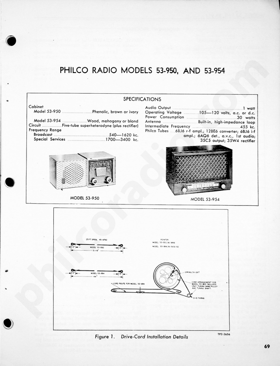 Philco Radio Models 53-950 and 53-954维修电路原理图.pdf_第1页