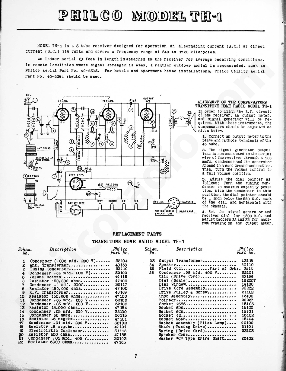 Philco Model TH-1 维修电路原理图.pdf_第1页