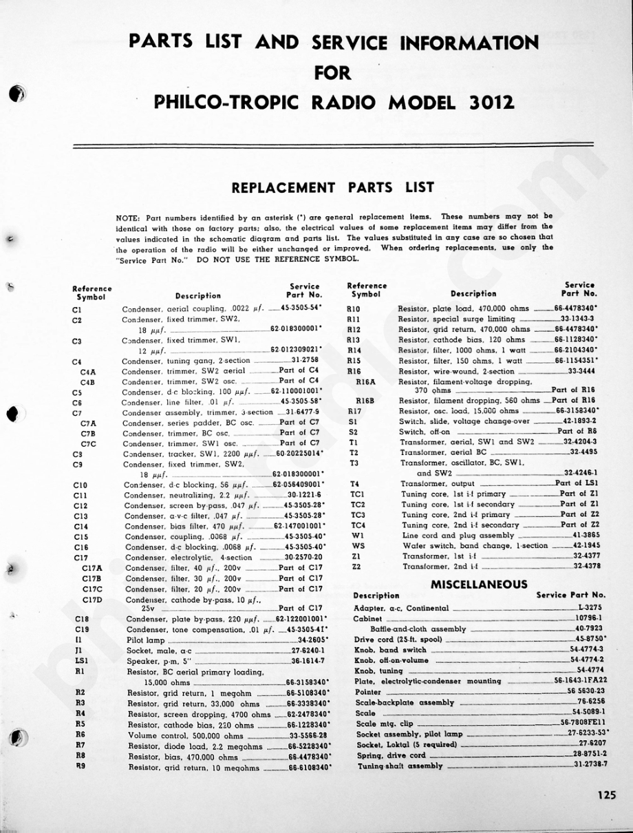 Philco-Tropic Radio Model 3012维修电路原理图.pdf_第1页