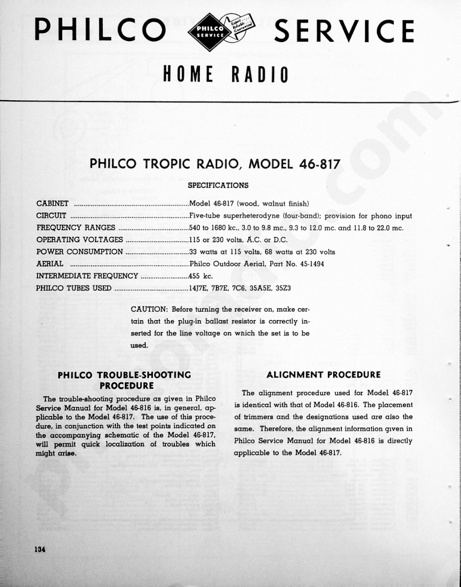 philco Model 46-817维修电路原理图.pdf_第1页