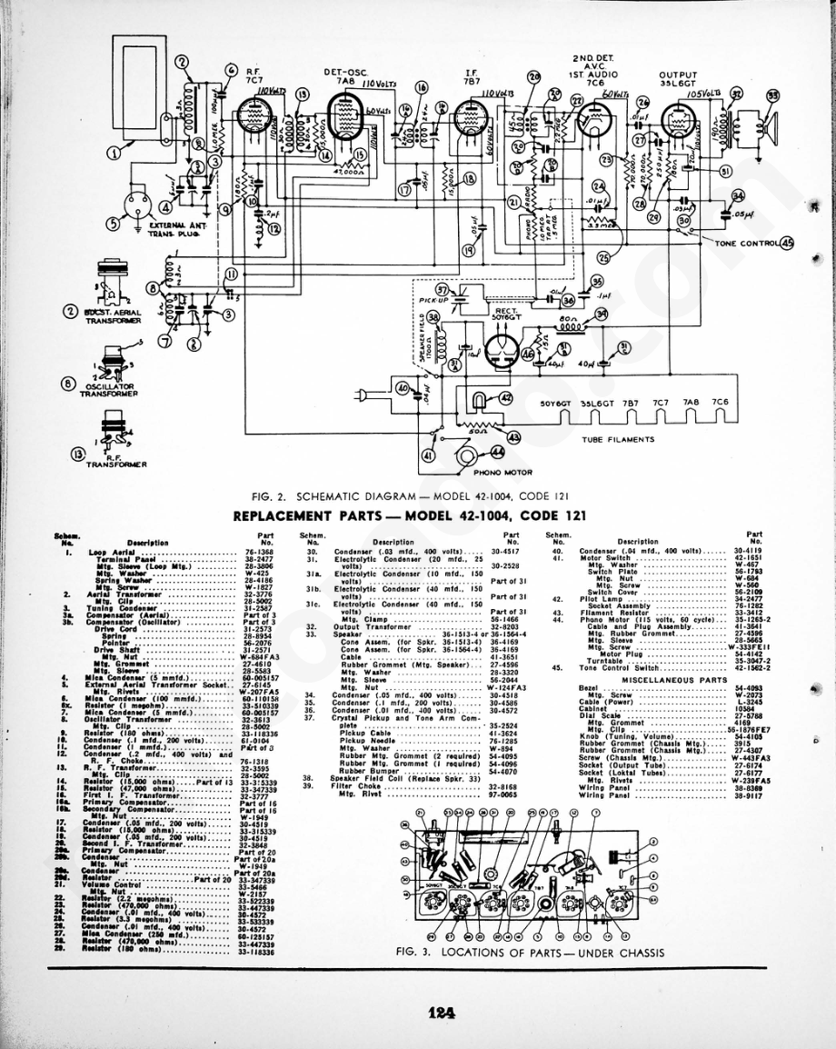 philco Radio-Phonograph Model 42-1004, Code 121 维修电路原理图.pdf_第2页