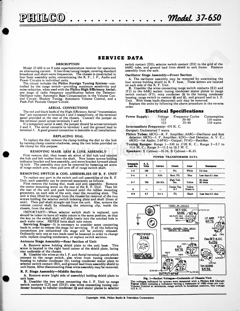 philco Model 37-650 维修电路原理图.pdf_第1页
