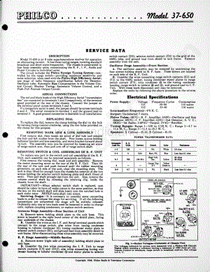 philco Model 37-650 维修电路原理图.pdf