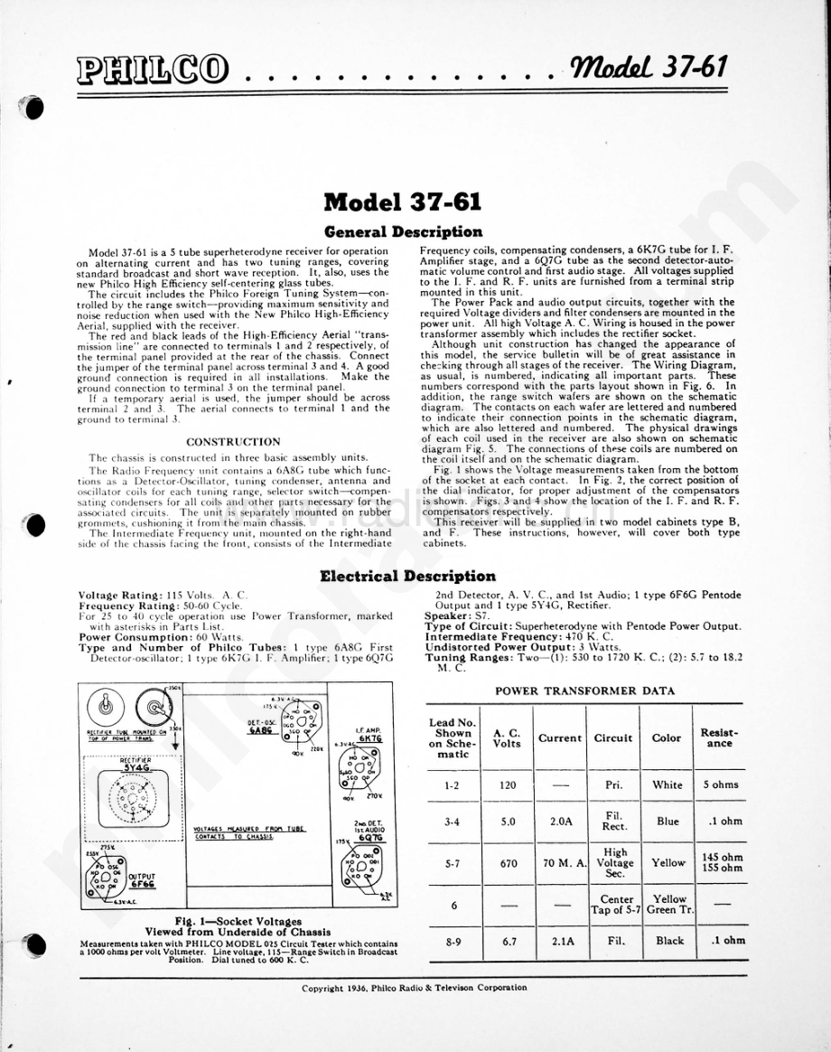 philco Model 37-61 维修电路原理图.pdf_第1页