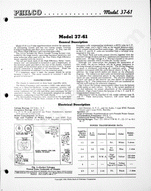 philco Model 37-61 维修电路原理图.pdf