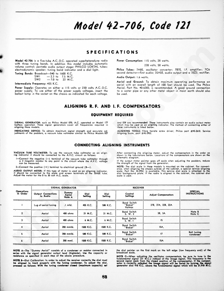 philco Model 42-706, Code 121 维修电路原理图.pdf_第1页