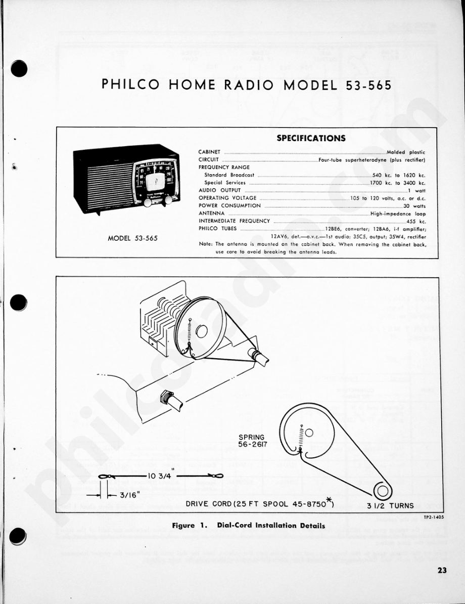 Philco Radio Model 53-565维修电路原理图.pdf_第1页