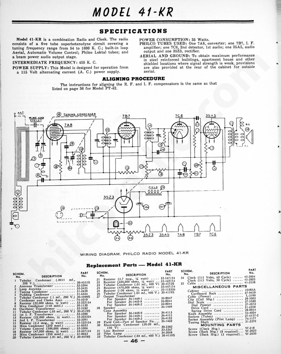 philco Model 41-85, Codes 121 and 122维修电路原理图.pdf_第1页