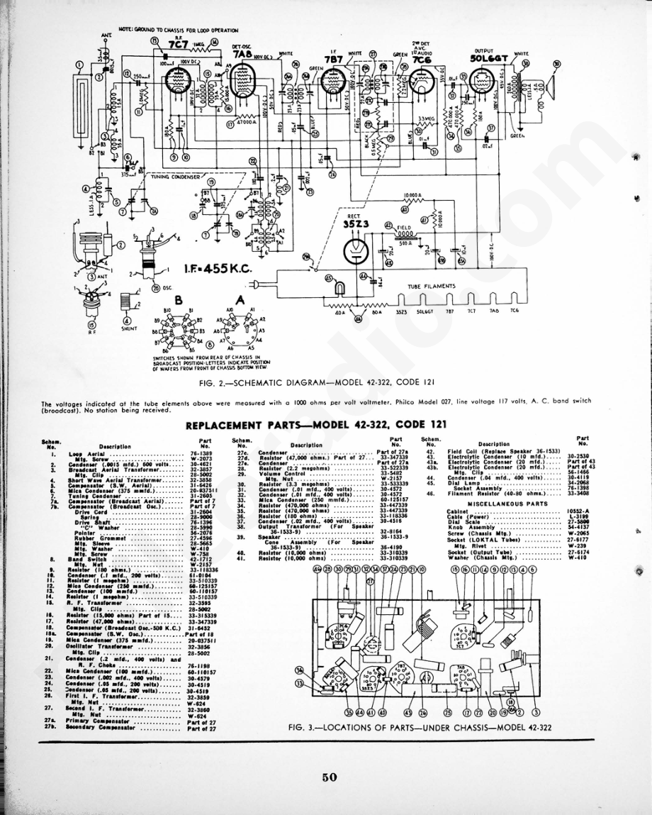 philco Model 42-322, Code 121 维修电路原理图.pdf_第2页