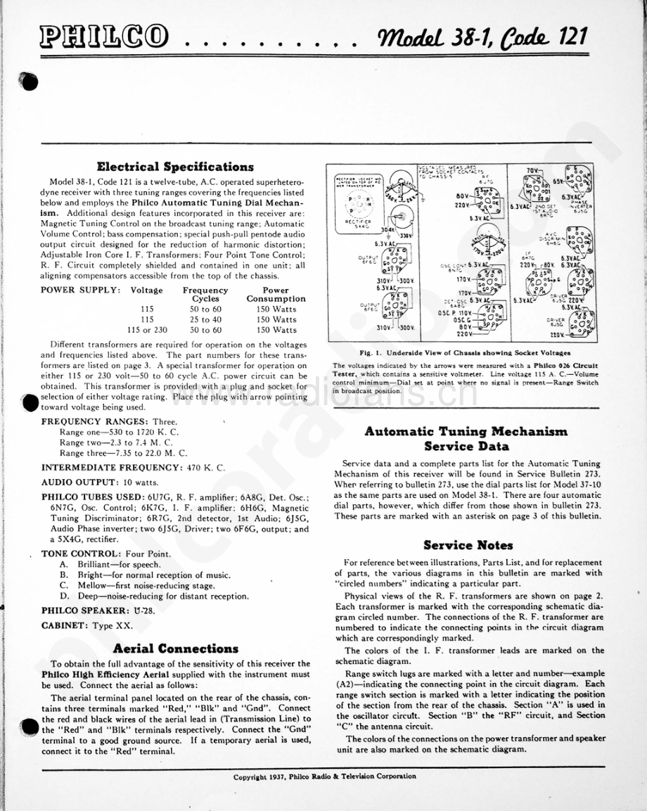 philco Model 38-1 (121) 维修电路原理图.pdf_第1页