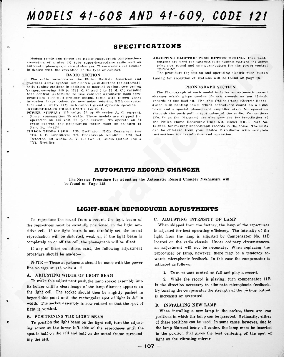 philco Radio-Phonograph Model 41-629, Code 121维修电路原理图.pdf_第1页