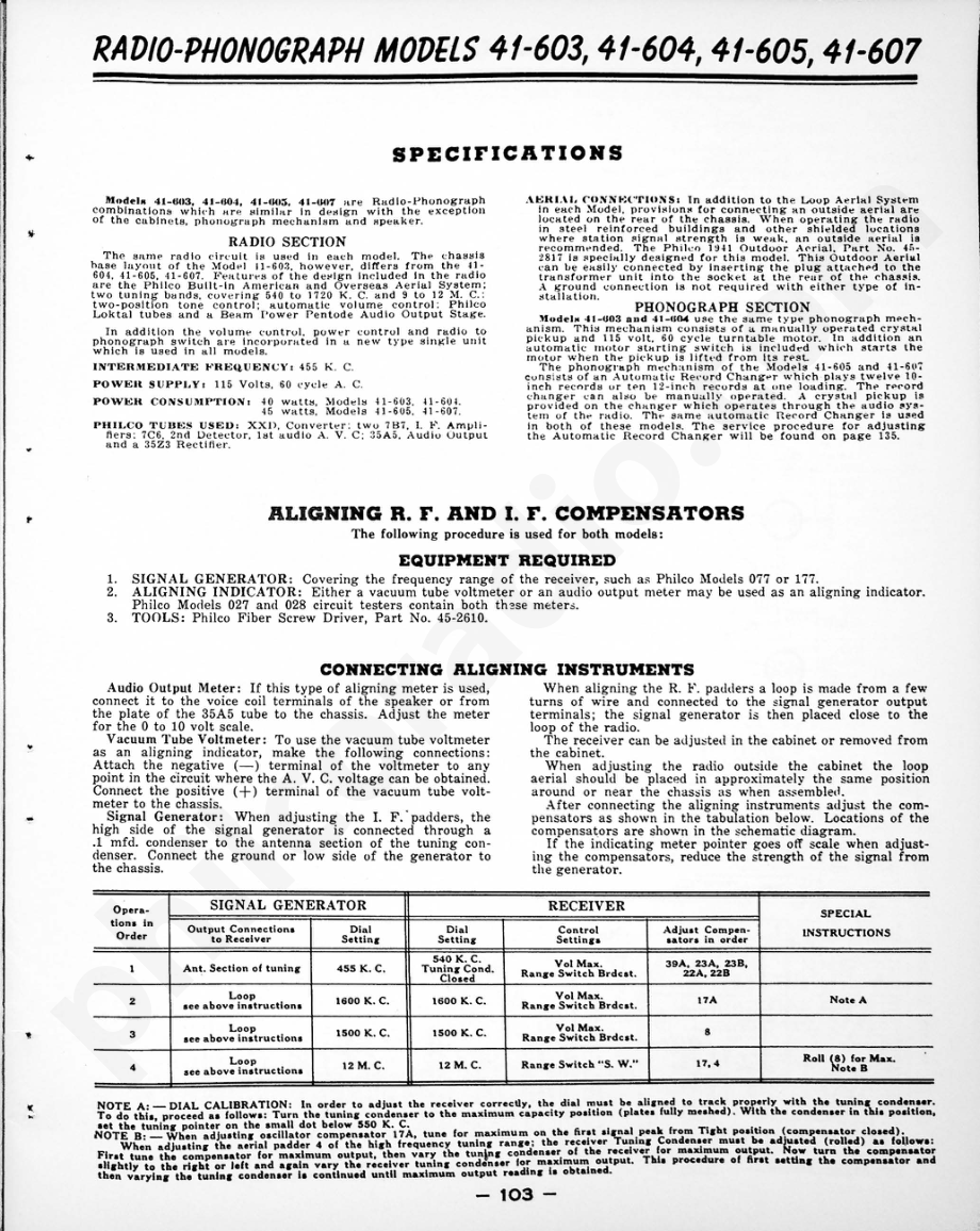 philco Radio-Phonograph Models 41-623, 41-624 and 41-625维修电路原理图.pdf_第1页