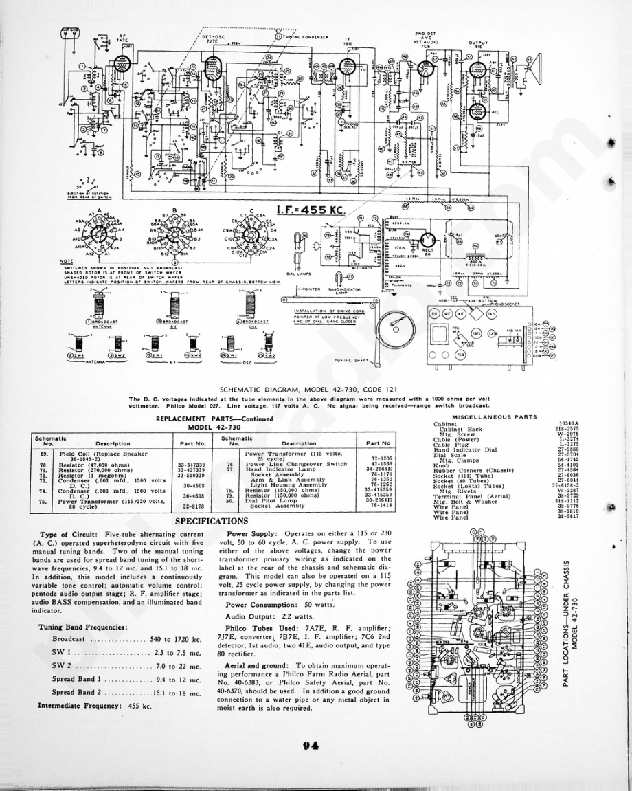 philco Model 42-730, Code 121 维修电路原理图.pdf_第2页