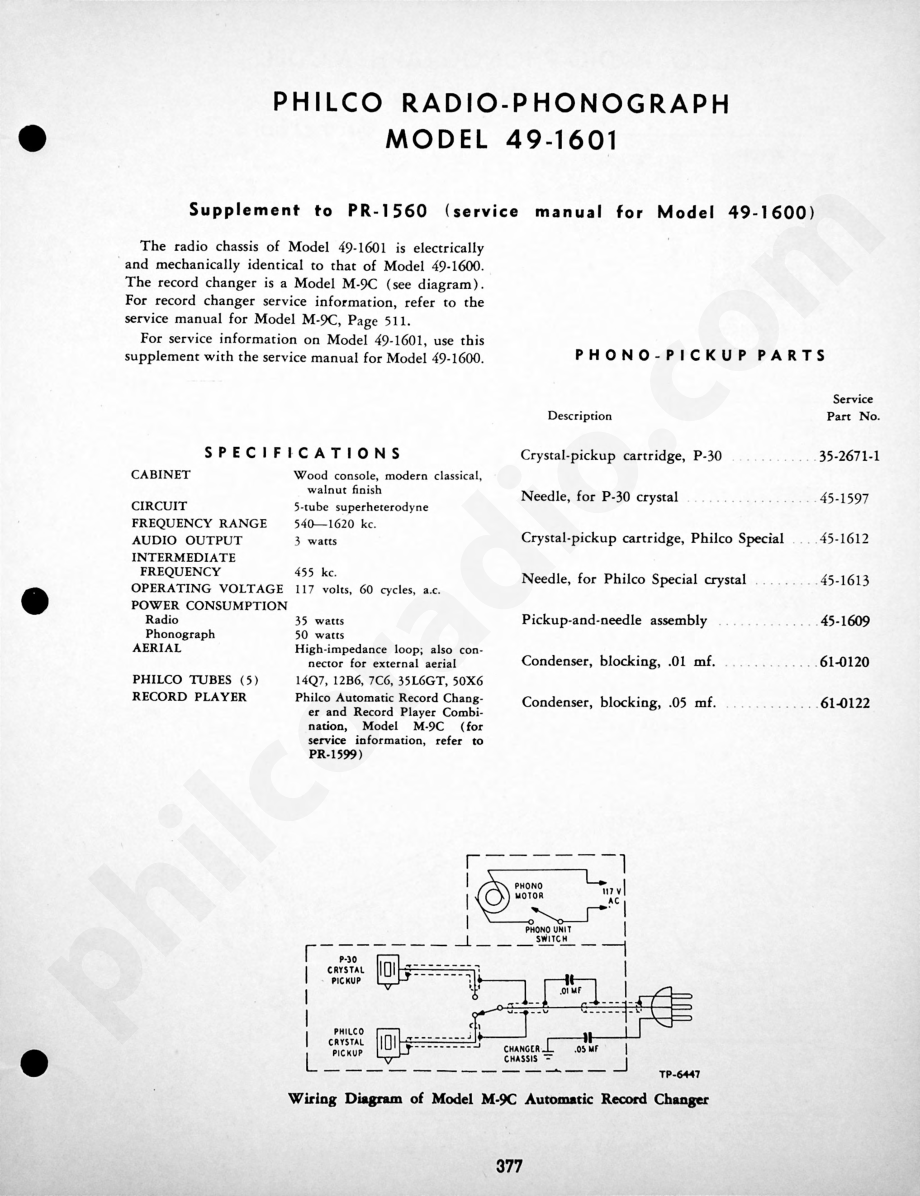 Philco Radio-Phonograph Model 49-1613维修电路原理图.pdf_第1页