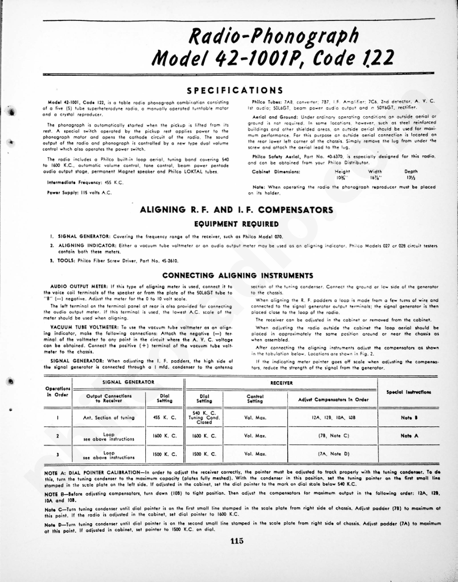philco Radio-Phonograph Model 42-1001P, Code 122 维修电路原理图.pdf_第1页