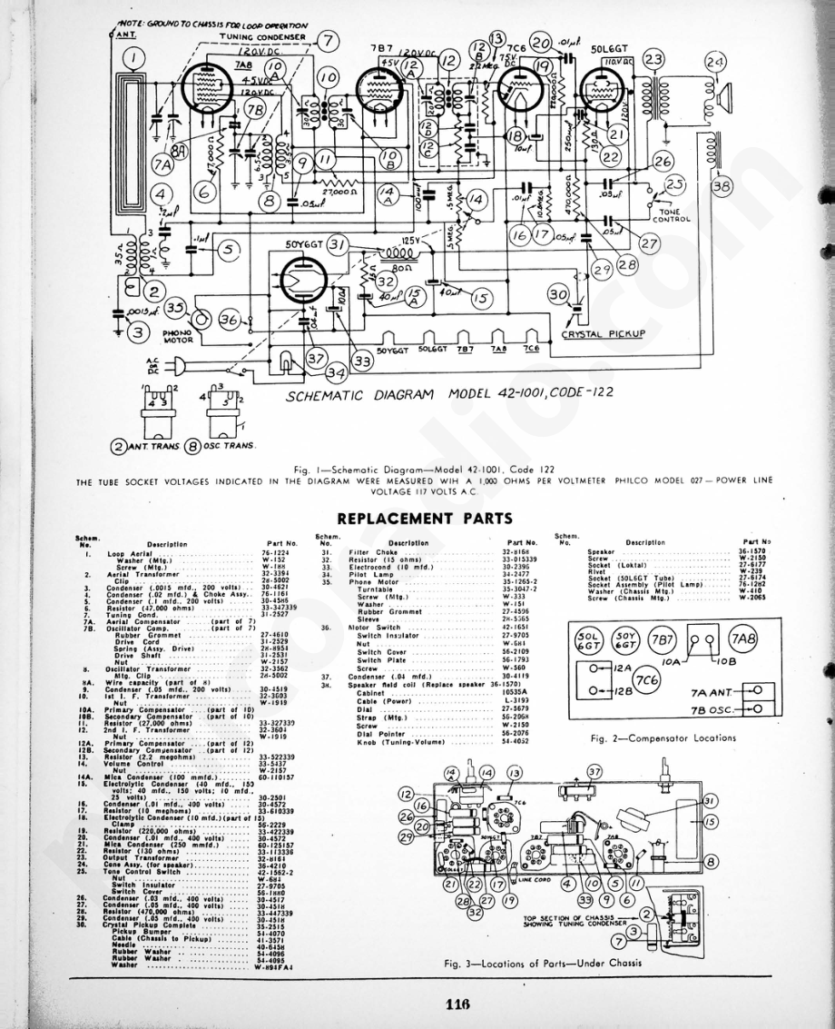 philco Radio-Phonograph Model 42-1001P, Code 122 维修电路原理图.pdf_第2页