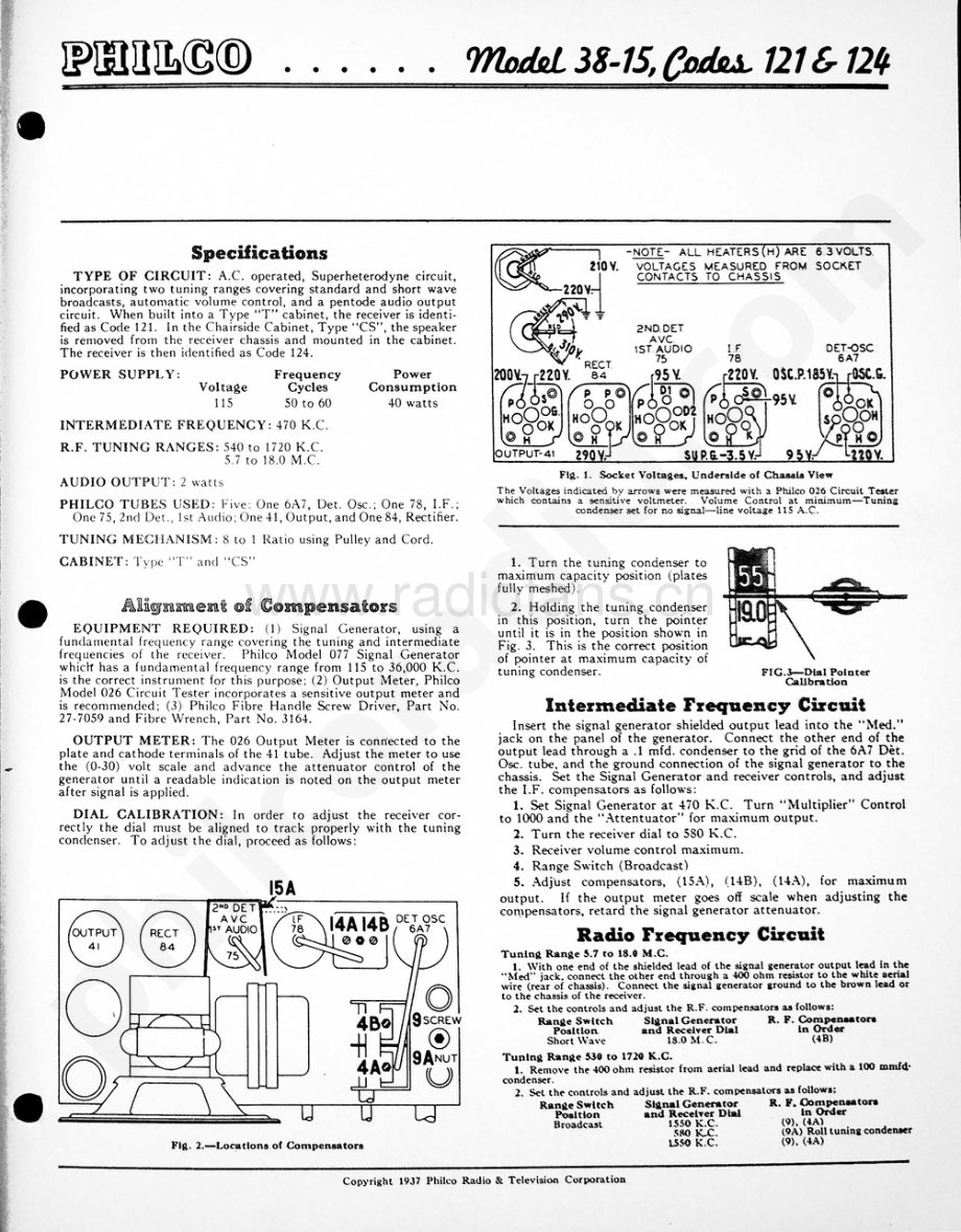 philco Model 38-15 (121, 124) 维修电路原理图.pdf_第1页
